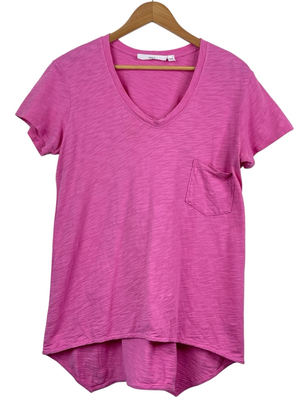 Wilt Pink V-Neck Asymmetrical Hem Slub Cotton Short Sleeve T-Shirt Size Small